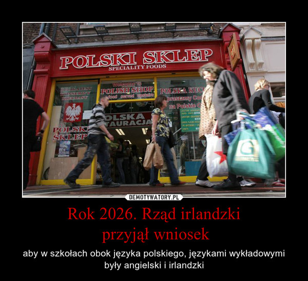 Rok 2026. Rząd irlandzki przyjął wniosek – aby w szkołach obok języka polskiego, językami wykładowymi były angielski i irlandzki 