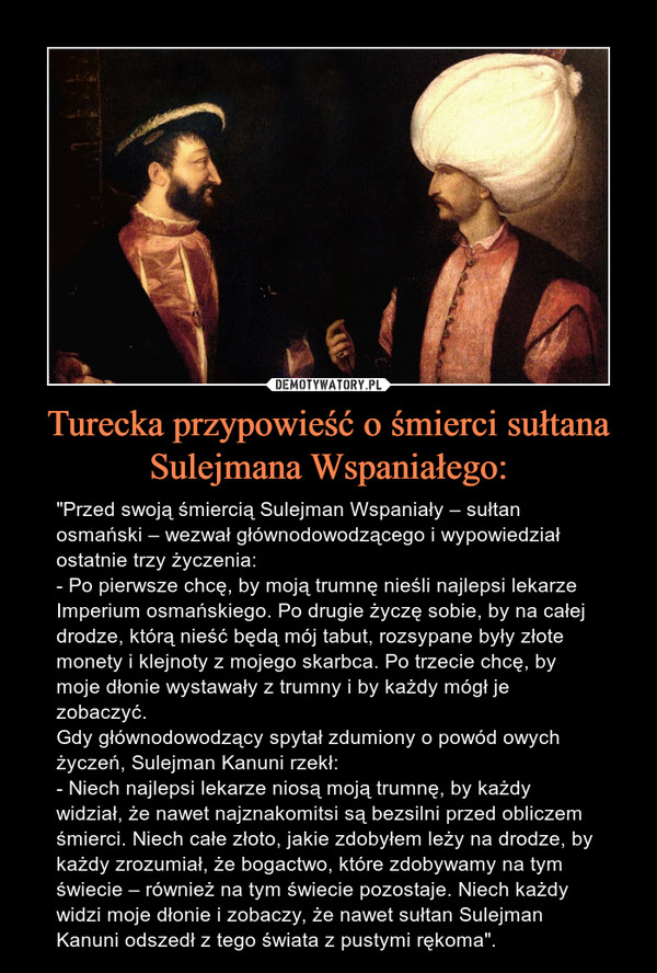 Turecka przypowieść o śmierci sułtana Sulejmana Wspaniałego: