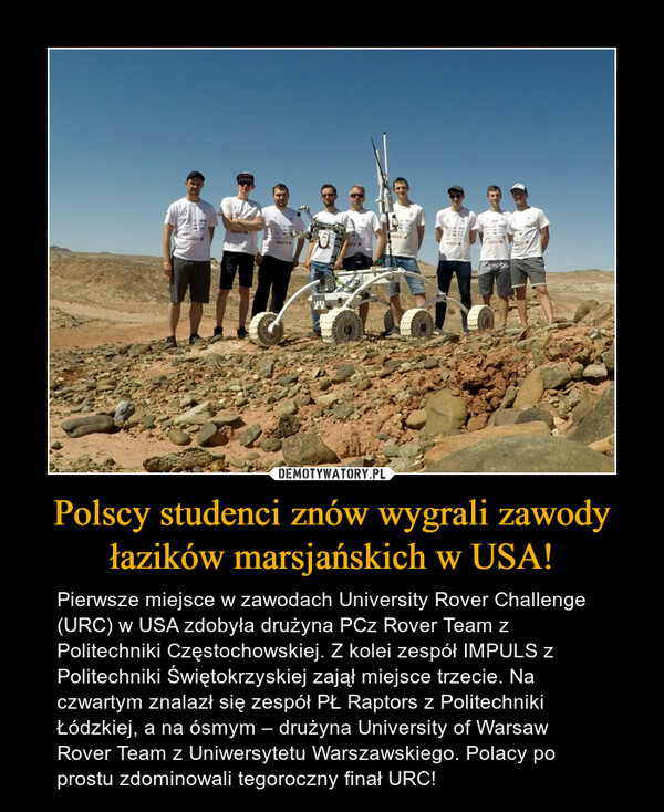 Polscy studenci znów wygrali zawody łazików marsjańskich w USA!