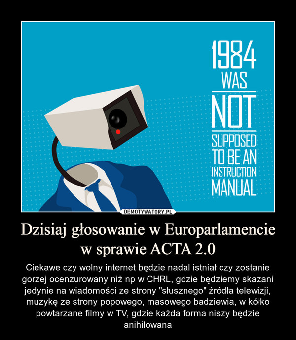 Dzisiaj głosowanie w Europarlamencie w sprawie ACTA 2.0