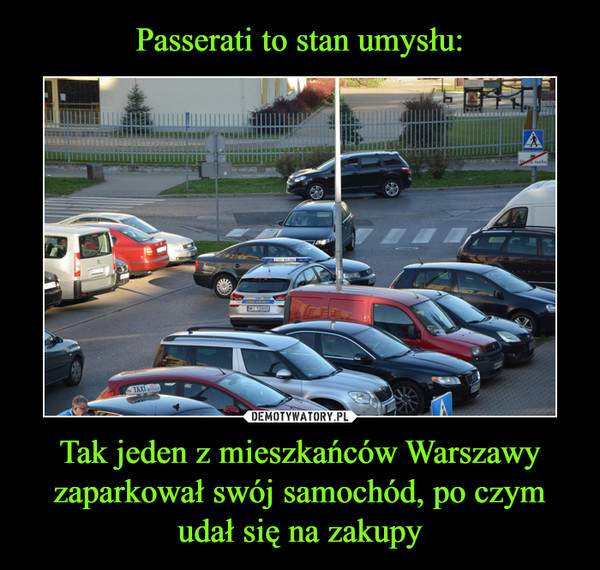 Passerati to stan umysłu: Tak jeden z mieszkańców Warszawy zaparkował swój samochód, po czym udał się na zakupy