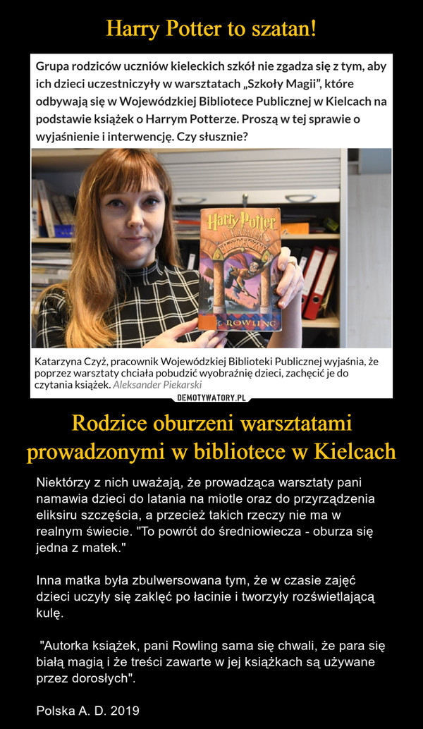 Harry Potter to szatan! Rodzice oburzeni warsztatami prowadzonymi w bibliotece w Kielcach
