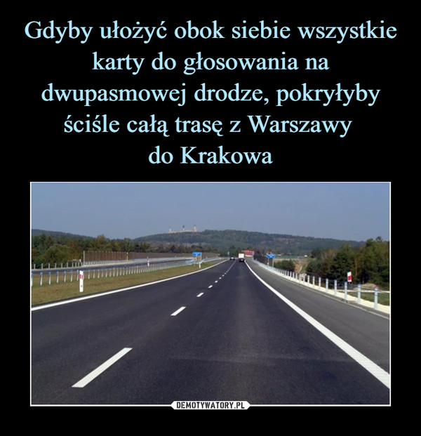 Gdyby ułożyć obok siebie wszystkie karty do głosowania na dwupasmowej drodze, pokryłyby ściśle całą trasę z Warszawy 
do Krakowa