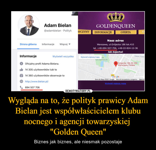 Wygląda na to, że polityk prawicy Adam Bielan jest współwłaścicielem klubu nocnego i agencji towarzyskiej "Golden Queen" – Biznes jak biznes, ale niesmak pozostaje 