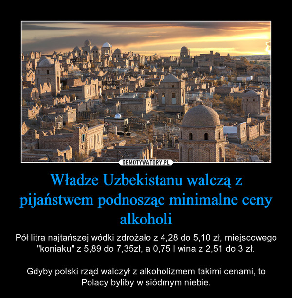 Władze Uzbekistanu walczą z pijaństwem podnosząc minimalne ceny alkoholi