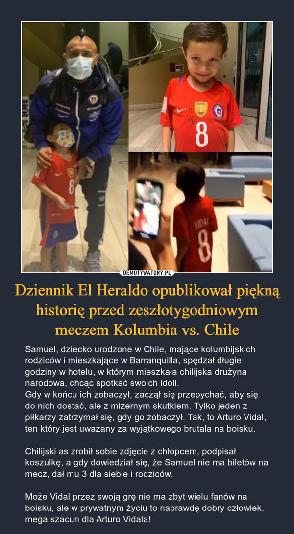 Dziennik El Heraldo opublikował piękną historię przed zeszłotygodniowym meczem Kolumbia vs. Chile