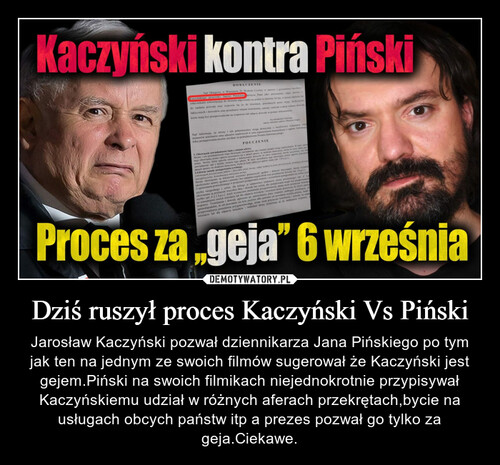 Dziś ruszył proces Kaczyński Vs Piński