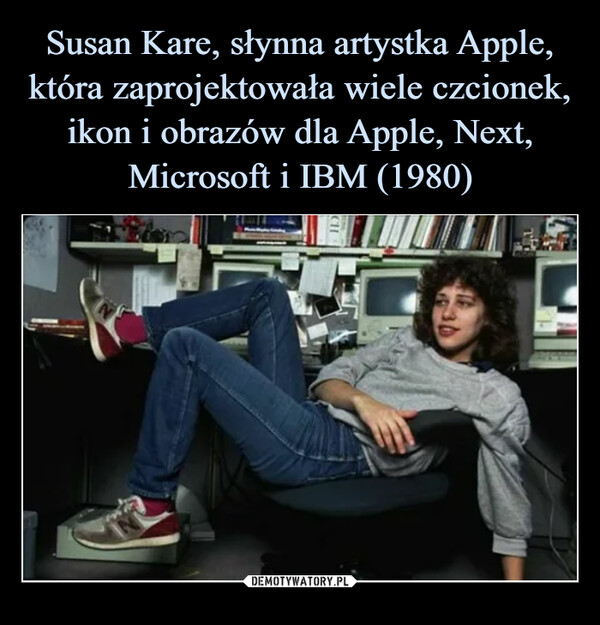 Susan Kare, słynna artystka Apple, która zaprojektowała wiele czcionek, ikon i obrazów dla Apple, Next, Microsoft i IBM (1980)