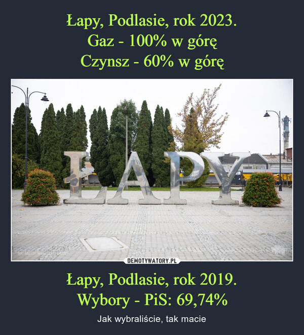 Łapy, Podlasie, rok 2019.Wybory - PiS: 69,74% – Jak wybraliście, tak macie 