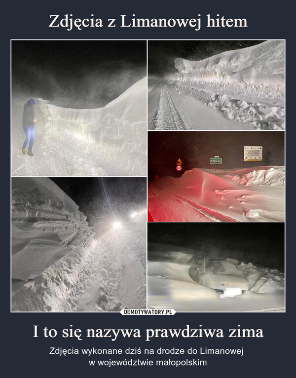 I to się nazywa prawdziwa zima – Zdjęcia wykonane dziś na drodze do Limanowej w województwie małopolskim 