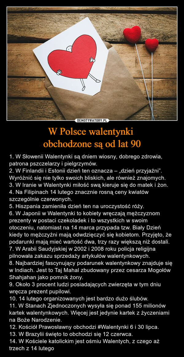 W Polsce walentynki 
obchodzone są od lat 90