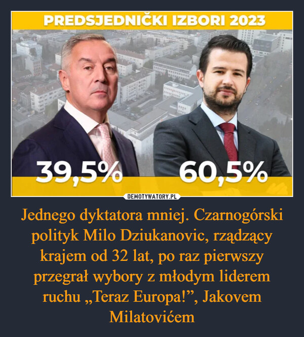 Jednego dyktatora mniej. Czarnogórski polityk Milo Dziukanovic, rządzący krajem od 32 lat, po raz pierwszy przegrał wybory z młodym liderem ruchu „Teraz Europa!”, Jakovem Milatovićem